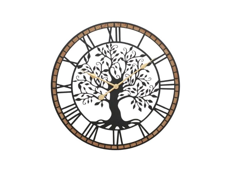 24" Farmhouse Wall Clock - Rustic Tree of Life Metal with Wood Frame for Living Room & Office Decor image number 0