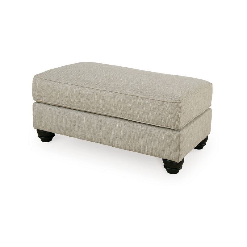 Asen 44 Inch Ottoman with Plush Cushion in Beige Polyester Upholstery - Benzara