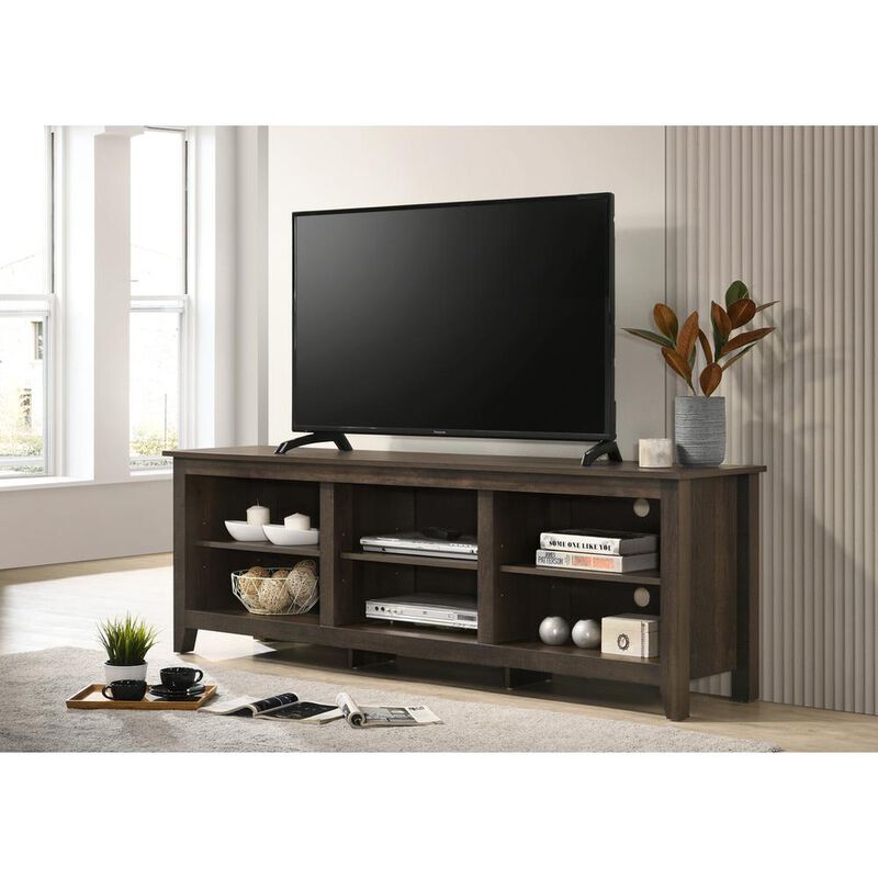 Benito Dark Dusty Brown 70" Wide TV Stand with Open Shelves and Cable Management