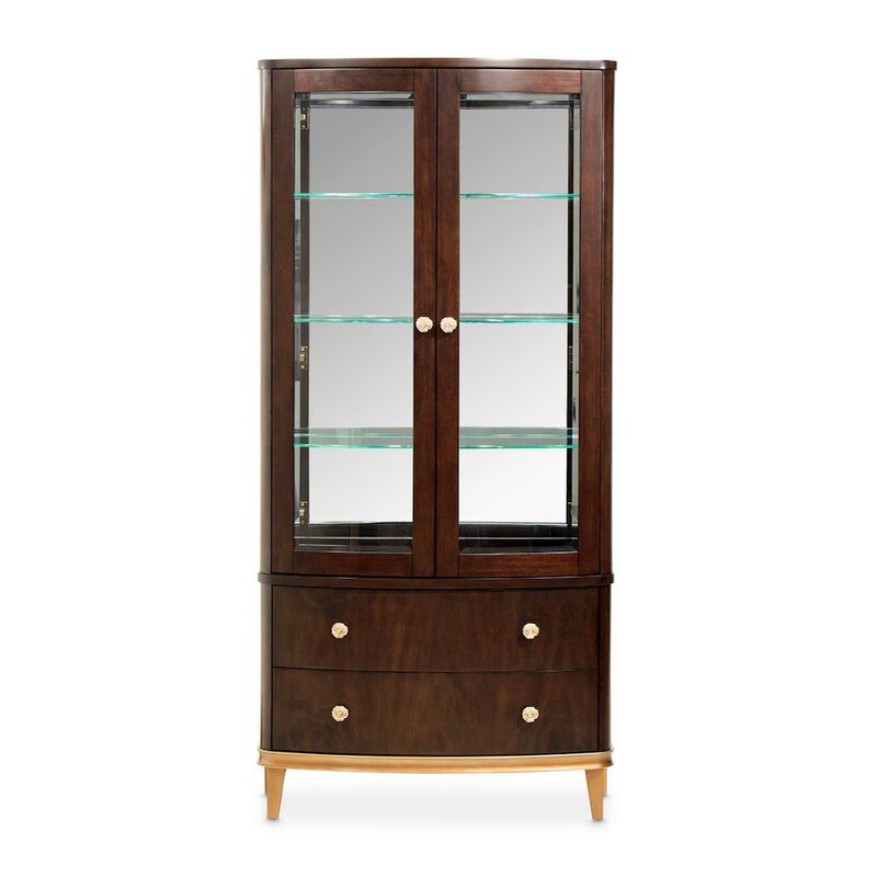 Michael Amini Camellia Field Display Cabinet - Warm Pecan