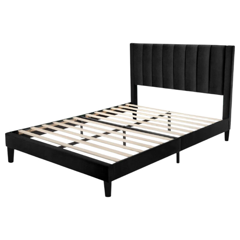 Velvet Upholstered Platform Bed Frame with Headboard