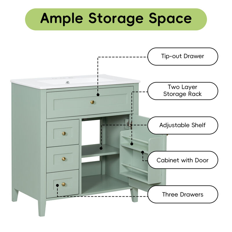 Merax Bathroom Storage Vanity with 3 Left Drawers, Right Cabinet with Adjustable Shelves image number 7