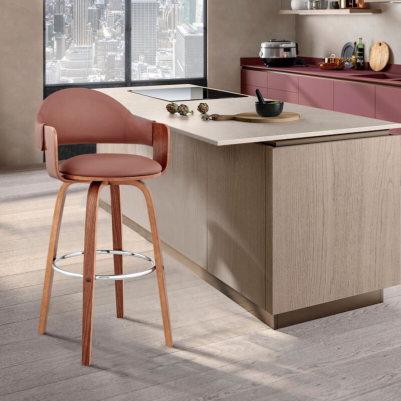 Daxton Gray Faux Leather and Walnut Wood Bar Stool image number 1