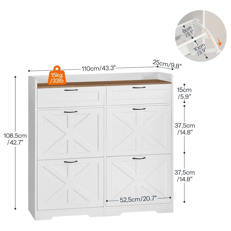 Farmhouse Style Shoe Organizer Cabinet with Flip-Down Storage Drawers-White image number 2