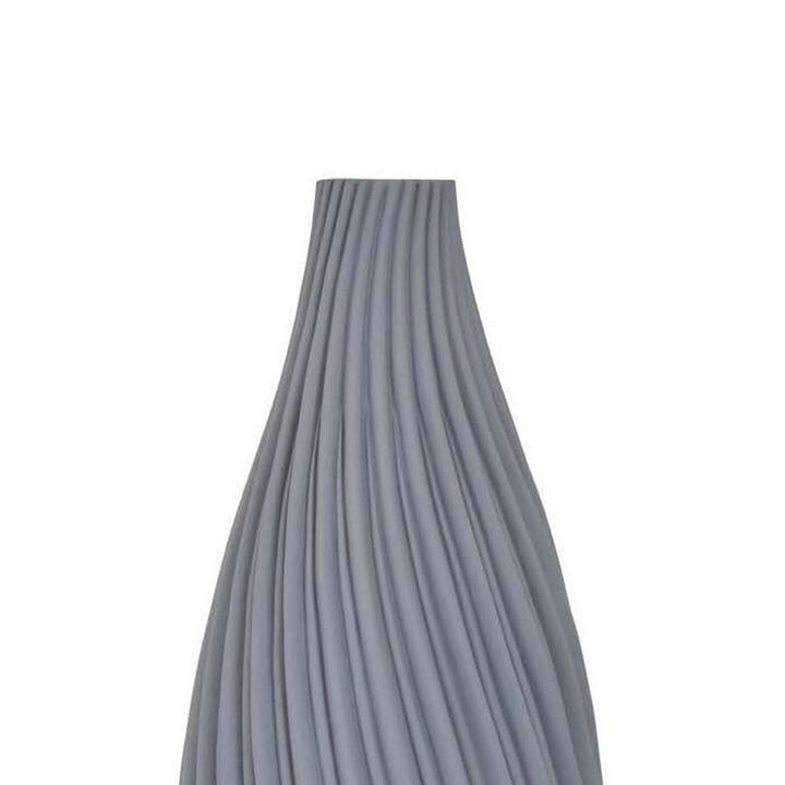 28 Inch Decorative Vase, Elongated Irregular Curved Lines, Gray Resin - Benzara