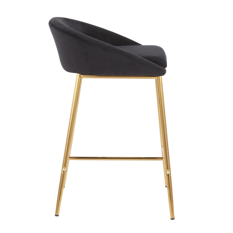 Lumisource Matisse Glam Counter Stool with Gold Frame and Black, Velvet - Set of 2 image number 4