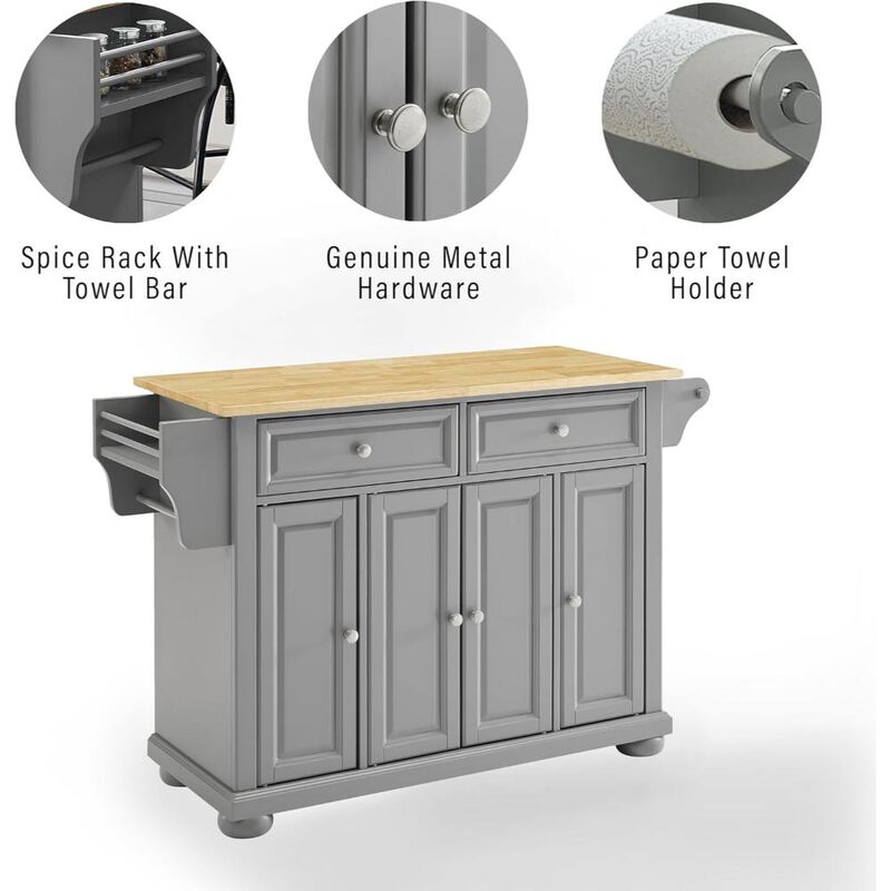 Alexandria Wood Top Kitchen Island/Cart