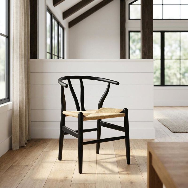 Wood Dining Chair with Slatted Backrest for Kitchen and Dining Room, Black Black image number 5