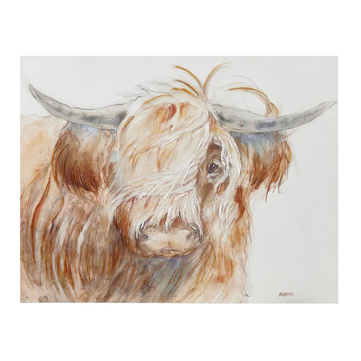 Gracie Mills Kerrigan Hand Embellished Highland Bull Canvas Wall Art