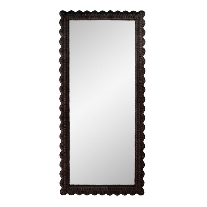 Butler Specialty Flora 32 in. W x 69.5 in. H Rectangular Scalloped Rattan Floor Mirror, Brown