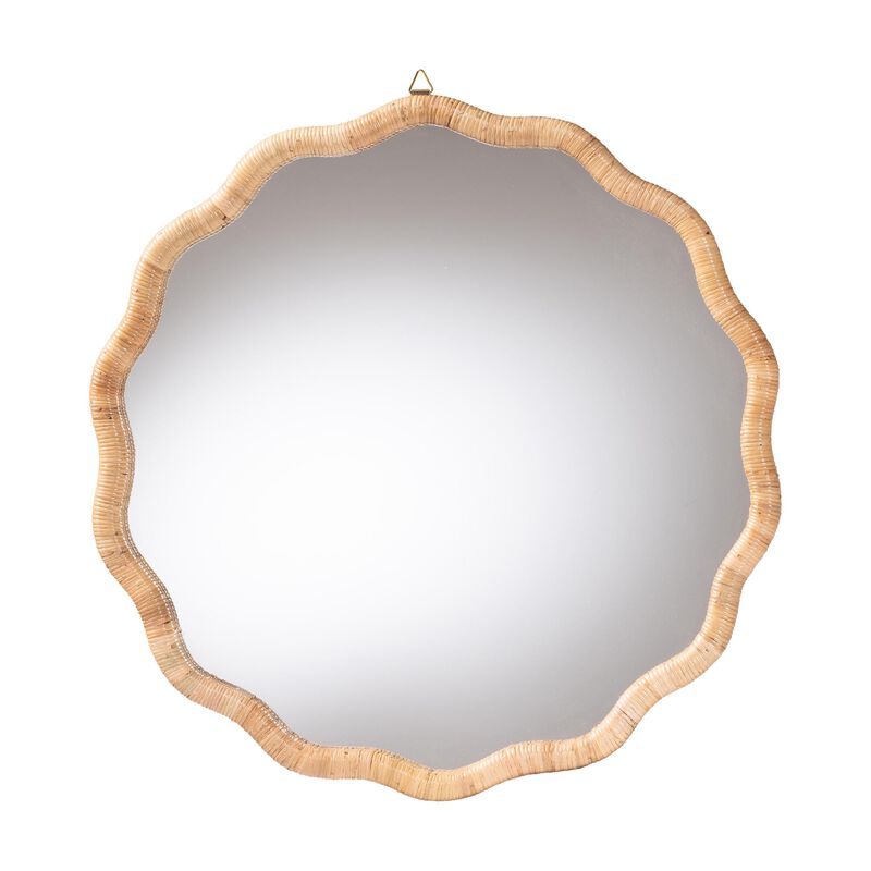 bali & pari Rasida Natural Rattan Scalloped Wall Mirror - Decorative Hand Wrapped Wicker Accent Mirror image number 0