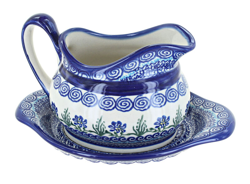 Blue Rose Polish Pottery Savannah Gravy Boat & Plate