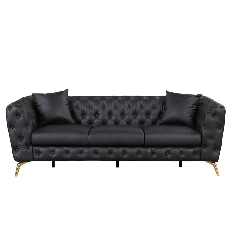 88.5" Modern Sofa Couch PU Upholstered Sofa with Sturdy Metal Legs, Button Tufted Back, 3 Seater Sofa Couch for Living Room, Apartment, Home Office, Black image number 1