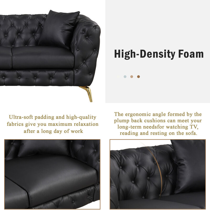 88.5" Modern Sofa Couch PU Upholstered Sofa with Sturdy Metal Legs, Button Tufted Back, 3 Seater Sofa Couch for Living Room, Apartment, Home Office, Black image number 5