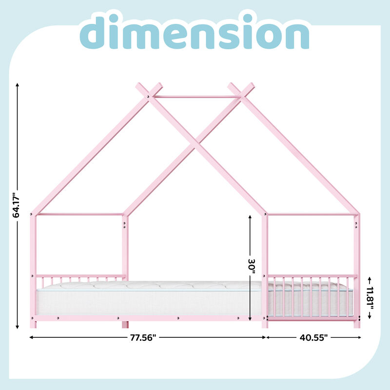 Flat Metal Iron House Bed for Kids with Side Guardrails &ndash; Safe and Fun image number 1