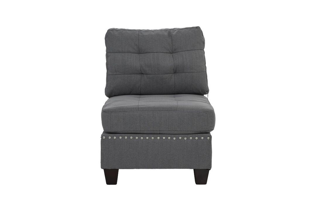 Streamdale Tufted Grey Armless Chair with Wooden Legs