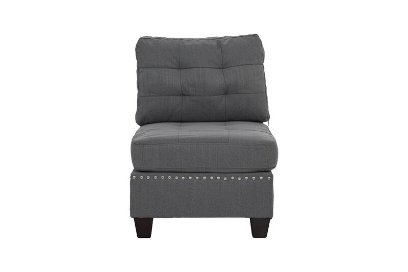 Streamdale Tufted Grey Armless Chair with Wooden Legs