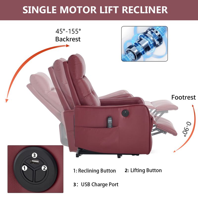 Faux Leather Power Lift Recliner Chair 155&deg; Recliner with Massage Heat & USB image number 5