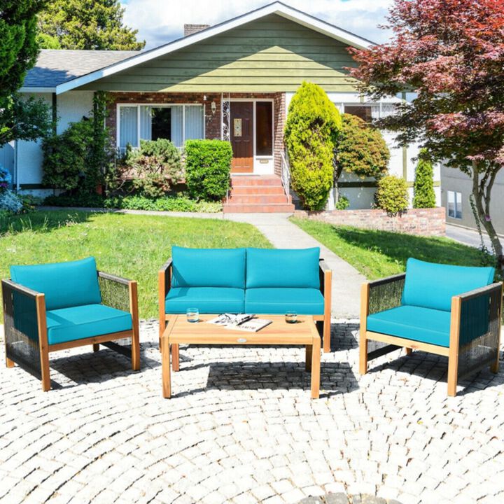 Hivvago 4 Pieces Acacia Wood Outdoor Patio Furniture Set with Cushions