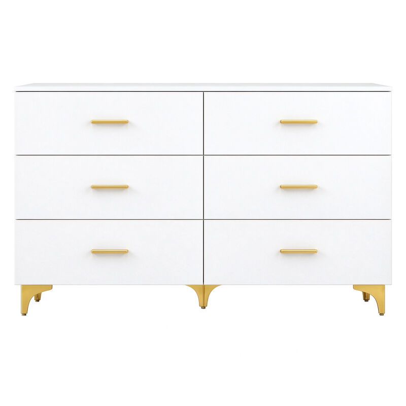 47" White 6 Drawer Dresser with Gold Handles & Legs image number 9