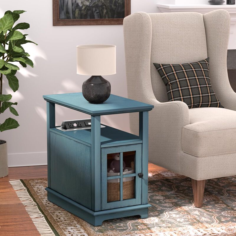 HIFYOBRO End Table with Hidden Charging Station, Narrow Side Table with Storage, Nightstand for Small Spaces with USB Ports & Po