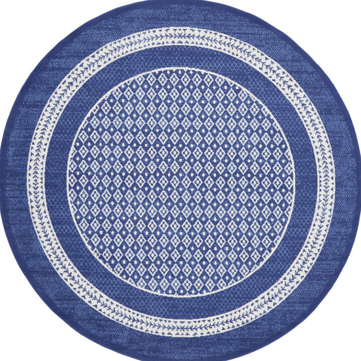 HomeRoots Geometric Distressed Round Rug