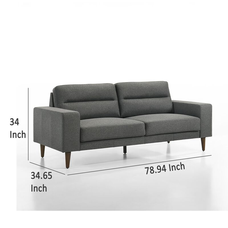 Vile Sofa, 79 Inch Gray Polyester, Classic Tapered Solid Wood Legs - Benzara