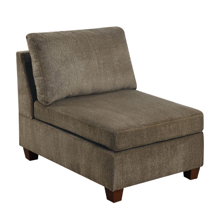 Fabric Armless Chair with Loose Back Pillows, Brown-Benzara