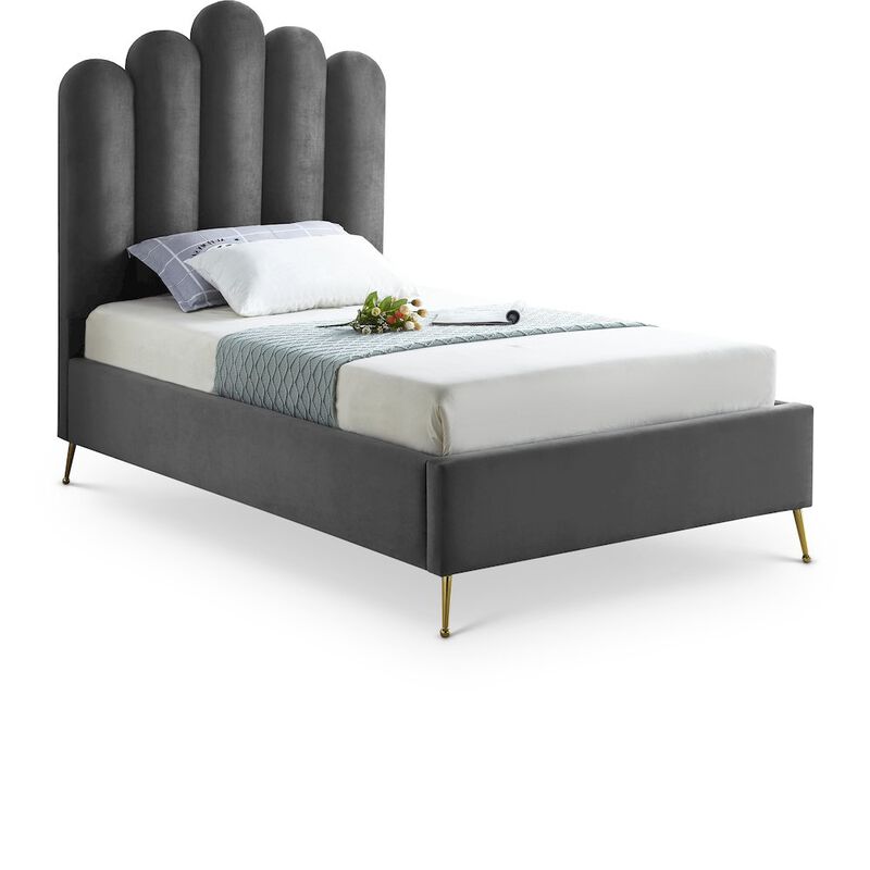 Meridian Furniture Lily Grey Velvet Twin Bed