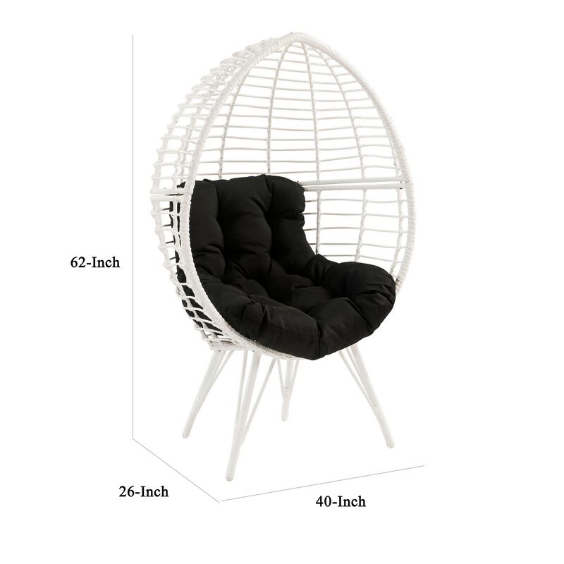 Wicker Patio Lounge Chair with Angled Metal Legs, White - Benzara