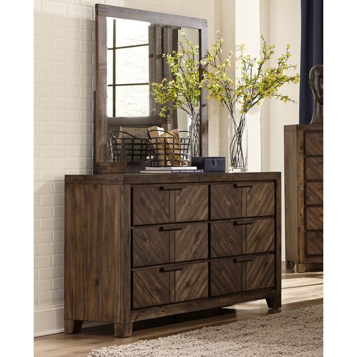 Modern-Rustic Design 1pc Wooden Dresser of 6x Drawers Distressed Espresso Finish Plank Style Detailing Bedroom Furniture