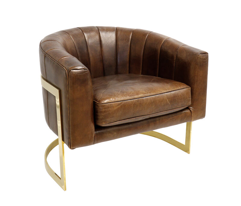 Pasargad Home Castello Genuine Leather Barrel Chair image number 0