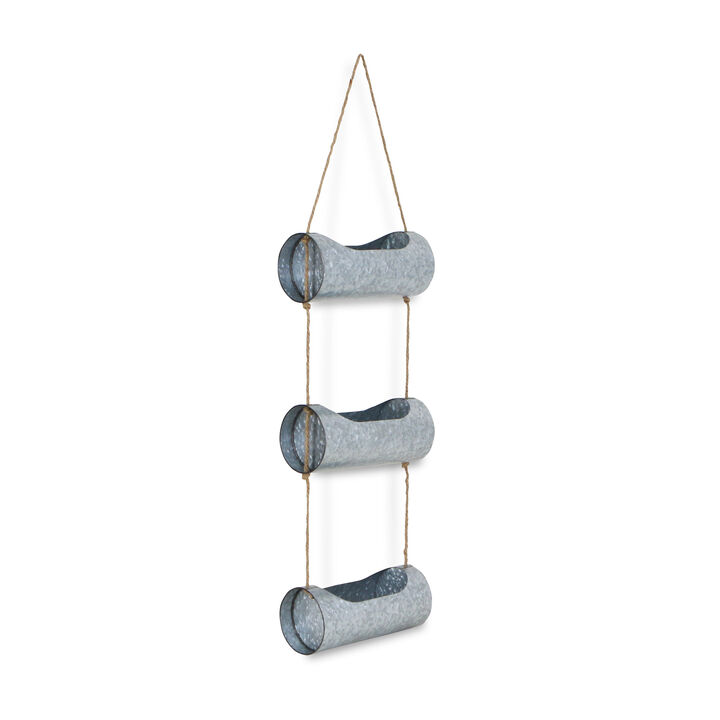 HomeRoots Silver Galvanized Metal Three Tier Hanging Planter