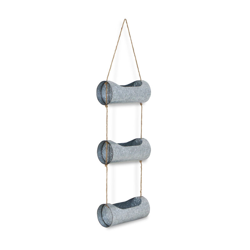 HomeRoots Silver Galvanized Metal Three Tier Hanging Planter image number 0