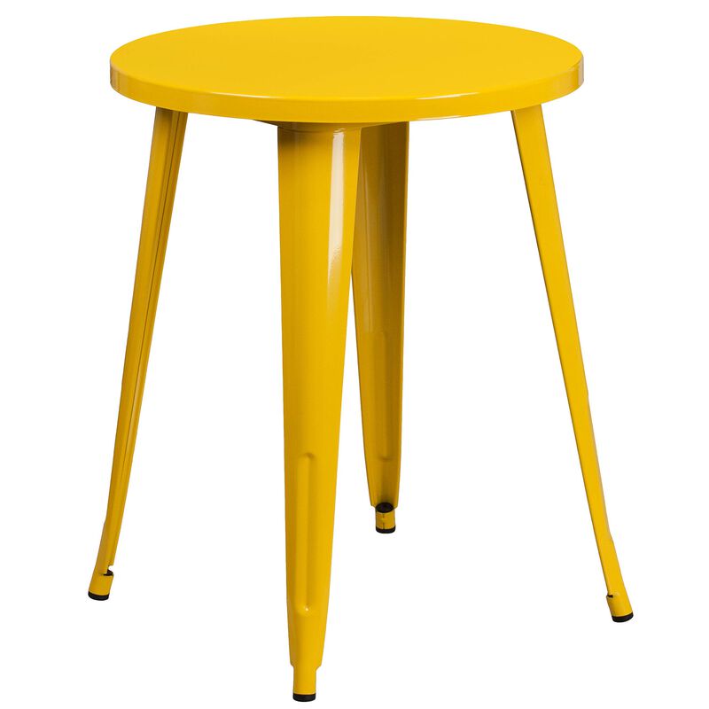 Flash Furniture Napoleon Commercial Grade 24" Round Yellow Metal Indoor-Outdoor Table Set with 2 Arm Chairs