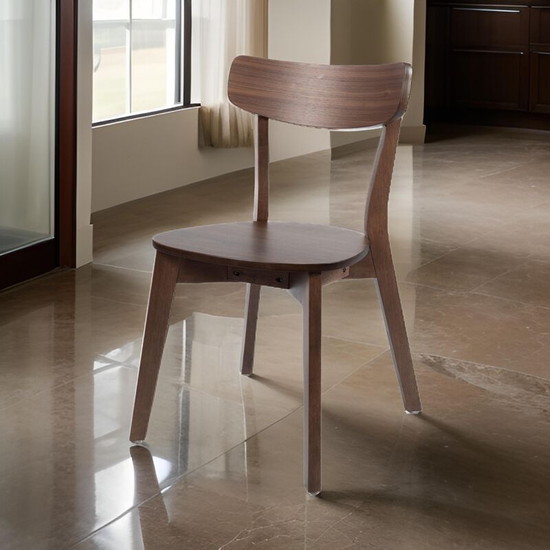 Aby Set of 2 Dining Side Chairs, Wooden Round Seat, Open Panel Back, Walnut Brown image number 5