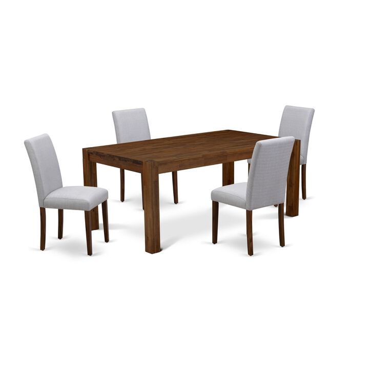 East West Furniture LMAB5-N8-05 5Pc Dining Set - Rectangular Table and 4 Parson Chairs - Walnut Color