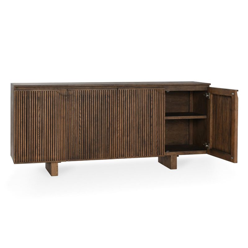 Cove Serving Buffet Cabinet Sideboard Console, 4 Doors, Brown 82 Inch - Benzara image number 3