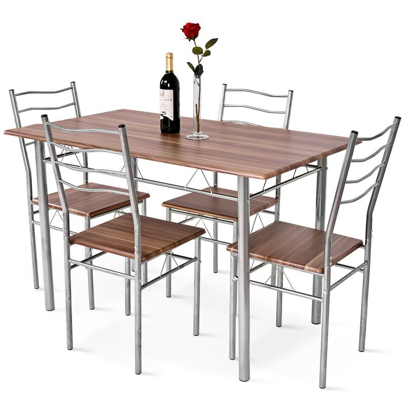 5 Pieces Wood Metal Dining Table Set with 4 Chairs