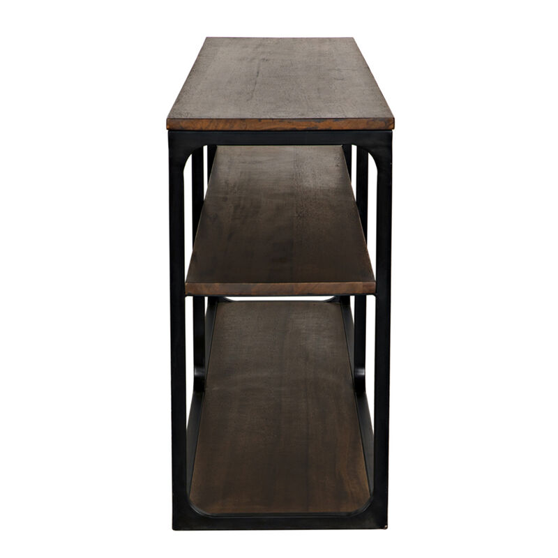 Novie Console, Large, Black Steel with Dark Walnut