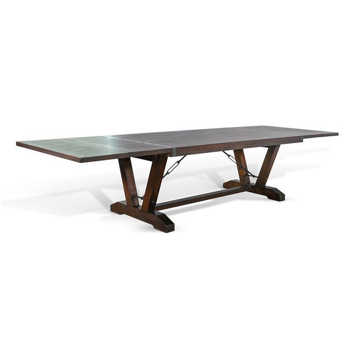Flint Extendable Dining Table, 108-140 Inch, 2 Folding Leaves, Brown
