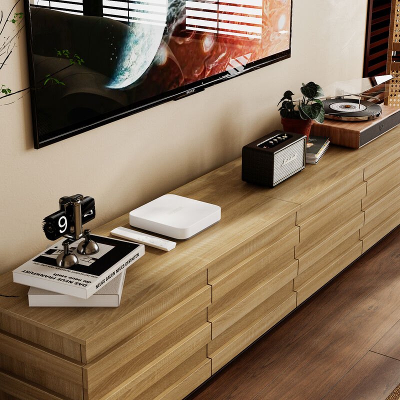 FUFU&GAGA Modern Walnut Wood Grain TV Stand with 4 Drawers (78.7" W x 15.6" D x 15.7" H), Walnut