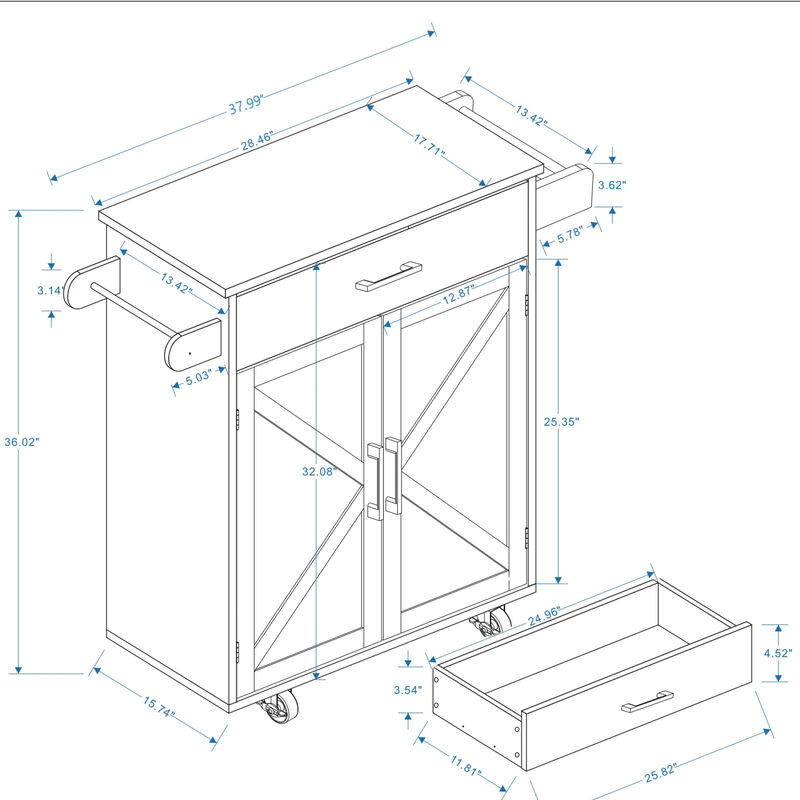 ELEMENT ACE Versatile Kitchen Island Cart with Adjustable Shelves and Towel Rack image number 2