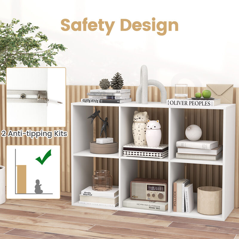 6 Cube Bookshelf with Back Guardrail for Living Room Bedroom