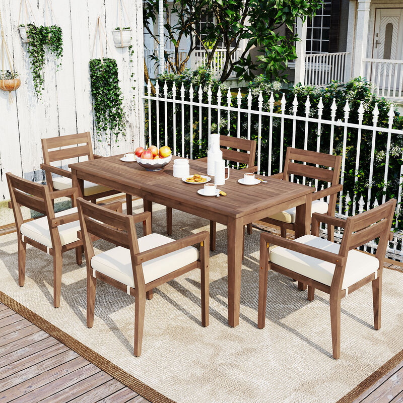 Whisen Acacia Wood Outdoor Dining Table And Chairs Suitable For Patio, Balcony Or Backyard - Burly Wood