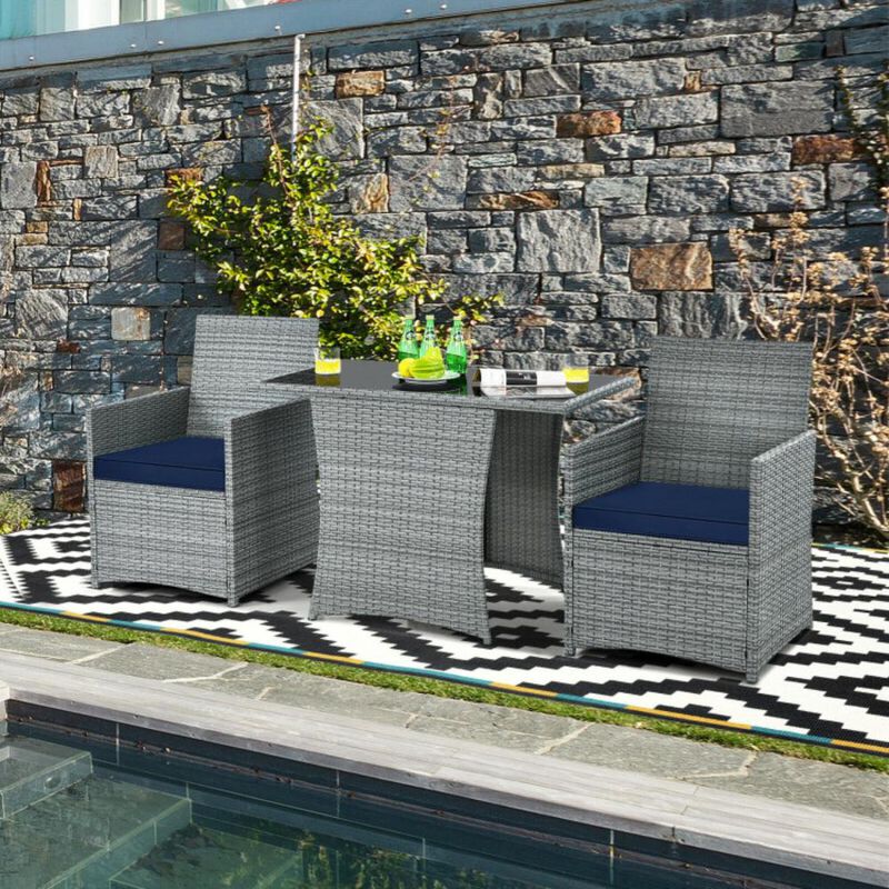 Hivvago 3 Pieces Patio Rattan Furniture Set with Cushioned Armrest Sofa