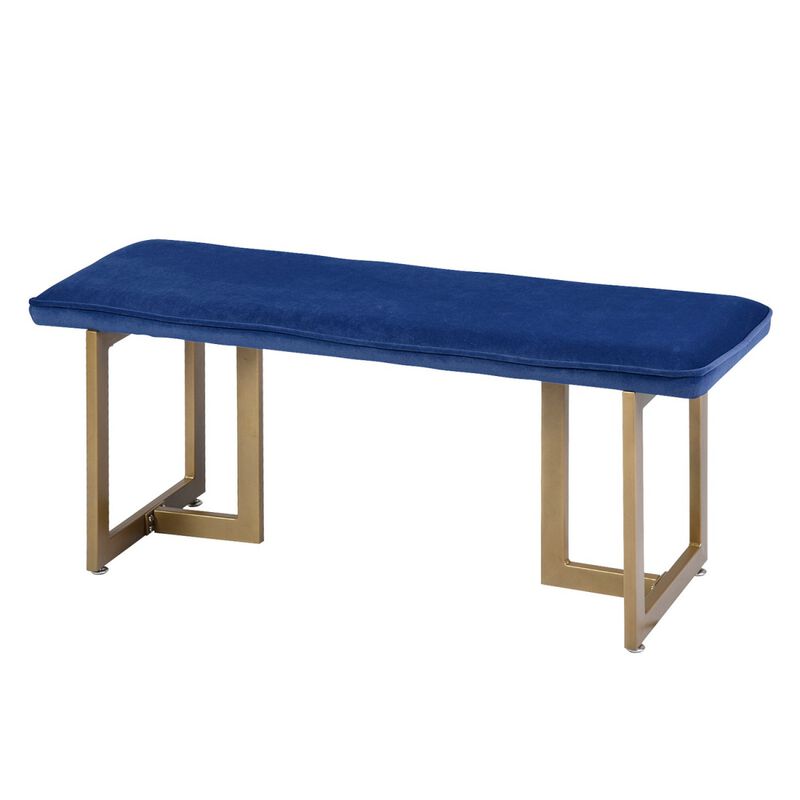 Set of 1 Upholstered Velvet Bench 44.5" W x 15" D x 18.5" H, Golden Powder Coating Legs - BLUE