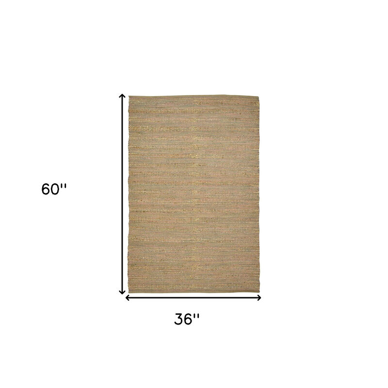 HomeRoots 3' X 5' Pink And Brown Jute Striped Flatweave Handmade Area Rug image number 6