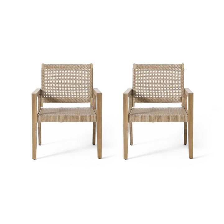 Merax Outdoor Wicker and Acacia Wood Club Chairs 2 PCS