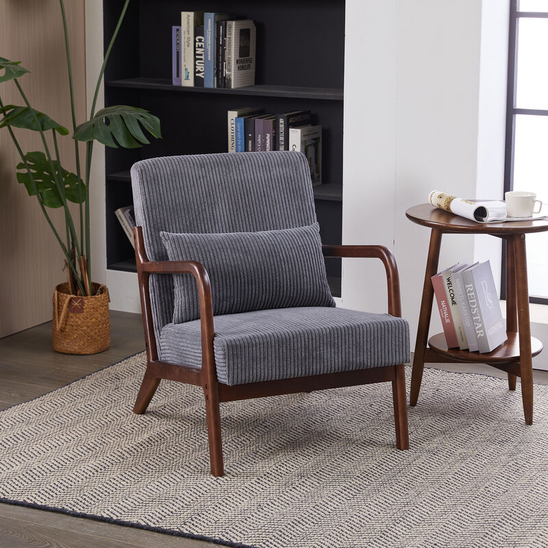 Mid-Century Modern Accent Chair with Pillow, Upholstered Lounge Chair with Solid Wood Frame and Armrests for Living Room Bedroom Reading Nook image number 1